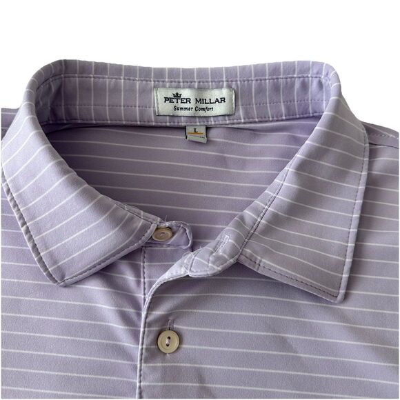 Peter Millar Summer Comfort Golf Polo Shirt Men’s Large Purple Striped - Picture 3 of 5